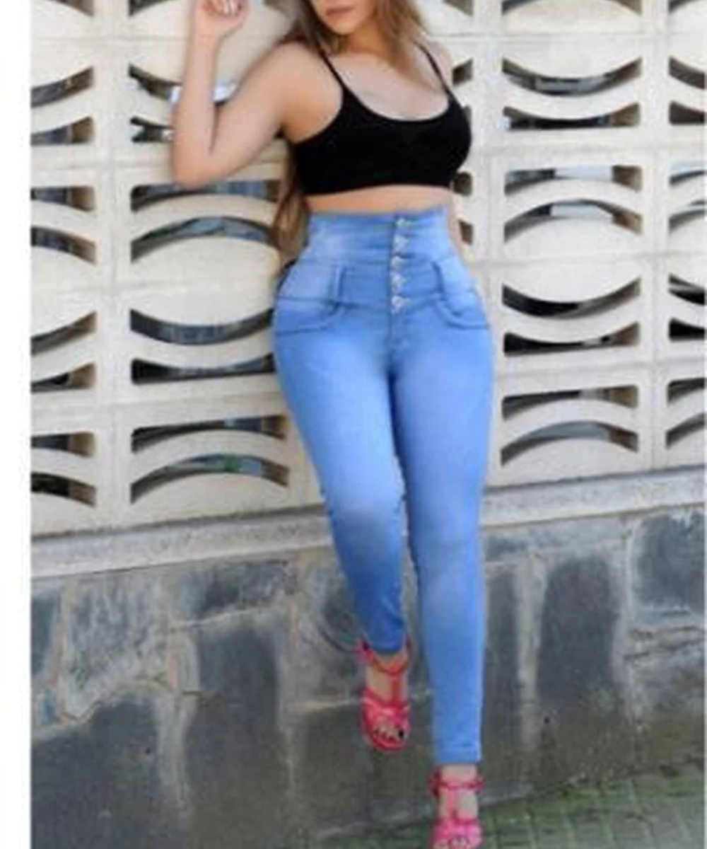 High-Waist Slim Fit Denim Jeans