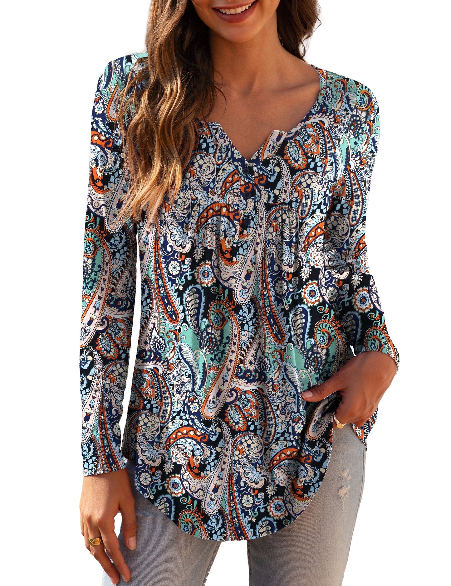 Women'S plus Size Tunic Tops Long Sleeve V Neck Casual Blouses M-4X