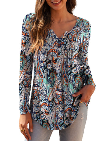 Women'S plus Size Tunic Tops Long Sleeve V Neck Casual Blouses M-4X