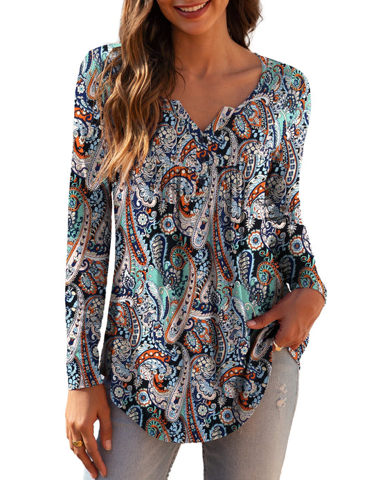 Women'S plus Size Tunic Tops Long Sleeve V Neck Casual Blouses M-4X