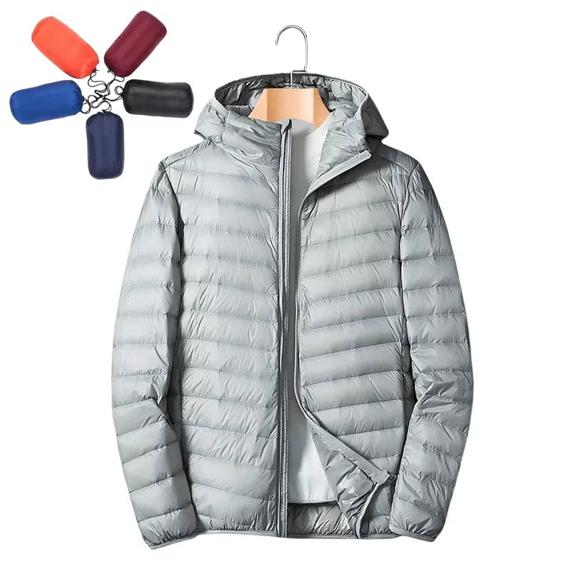 UETEEY Autumn Winter down Jacket Men Ultra Light Windproof Waterproof anti Fouling Anti-Oil White Duck Portable Hooded Coat Male