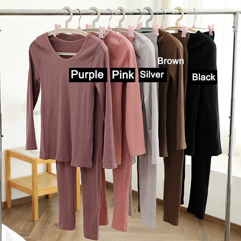 1 Set Warm Thermal Underwear Sexy Ladies Intimates Long Johns Women Shaped Sets Female Middle Collar Thermal Shaping Clothes