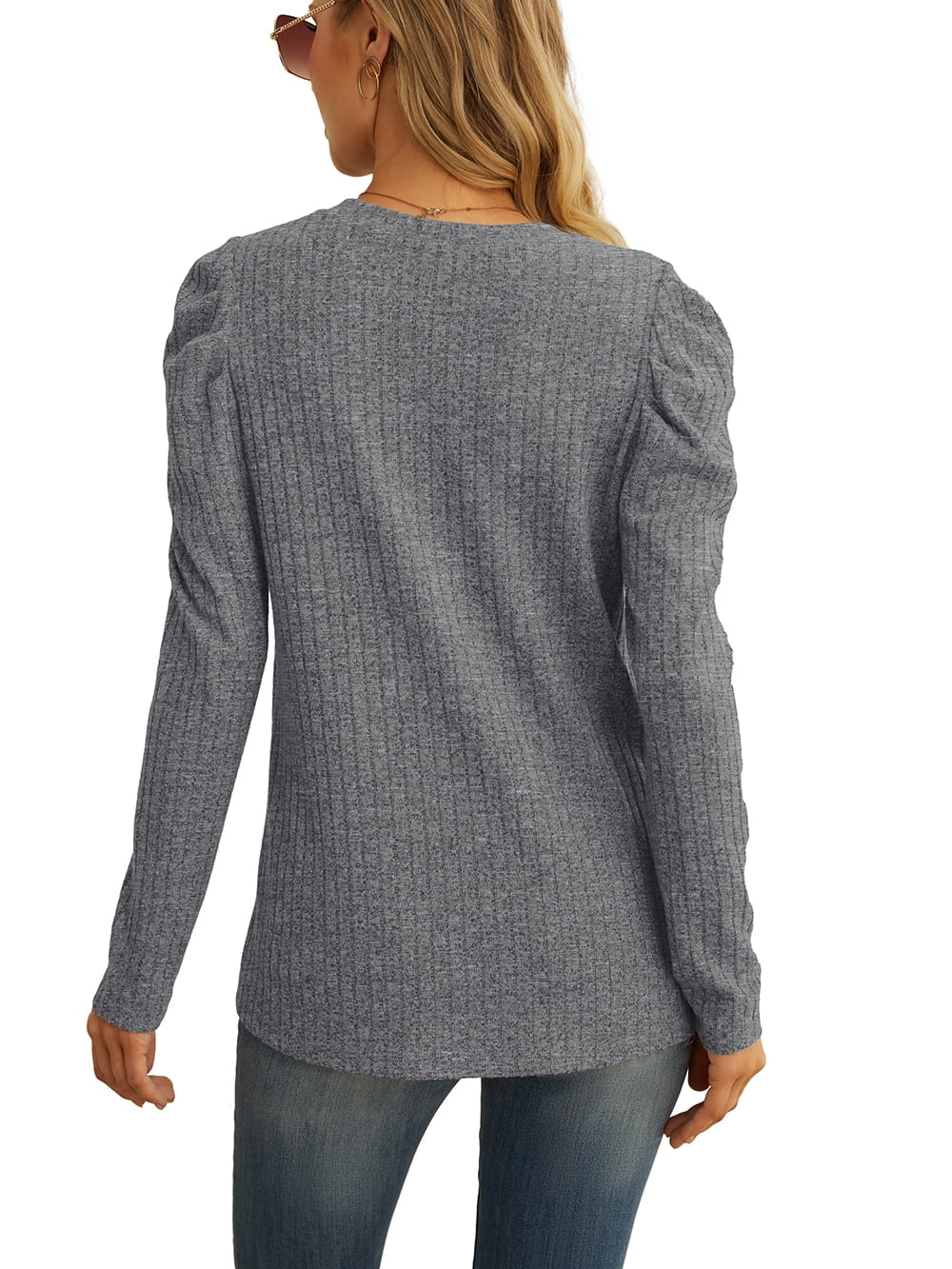 Long Sleeve Shirts for Women V Neck Casual Tunic Tops Lightweight Pullover Dark Gray-X-Large