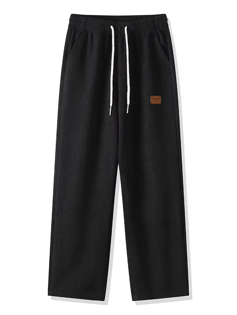 Winter Thick Warm Corduroy Sweatpants Men Fleece Liner Drawstring Straight Loose Track Pants Male Casual Fleece Thermal Trousers