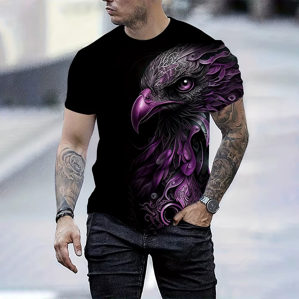 Men'S Summer Fashion T-Shirt Eagle 3D Printed Short Sleeved T-Shirt Summer Outdoor Leisure Quick Drying Breathable T-Shirt