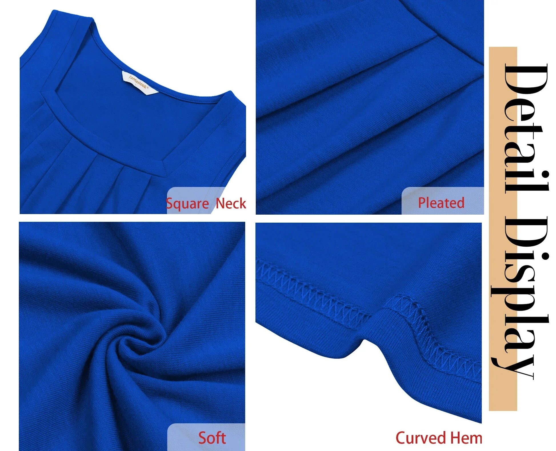 Tank Tops for Women Pleated Square Neck Sleeveless Summer Tops Curved Hem Flowy Shirts