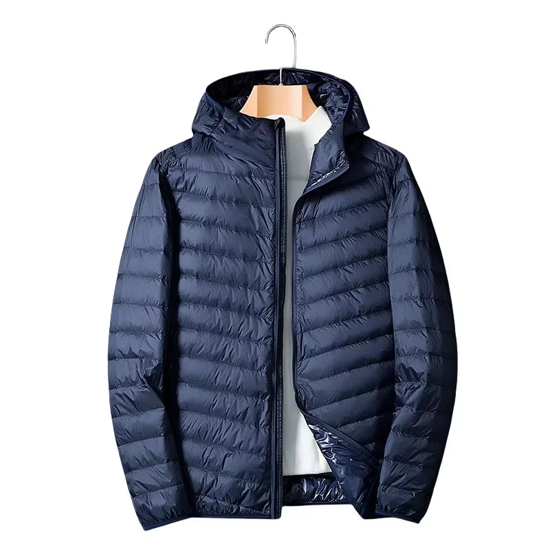 UETEEY Autumn Winter down Jacket Men Ultra Light Windproof Waterproof anti Fouling Anti-Oil White Duck Portable Hooded Coat Male