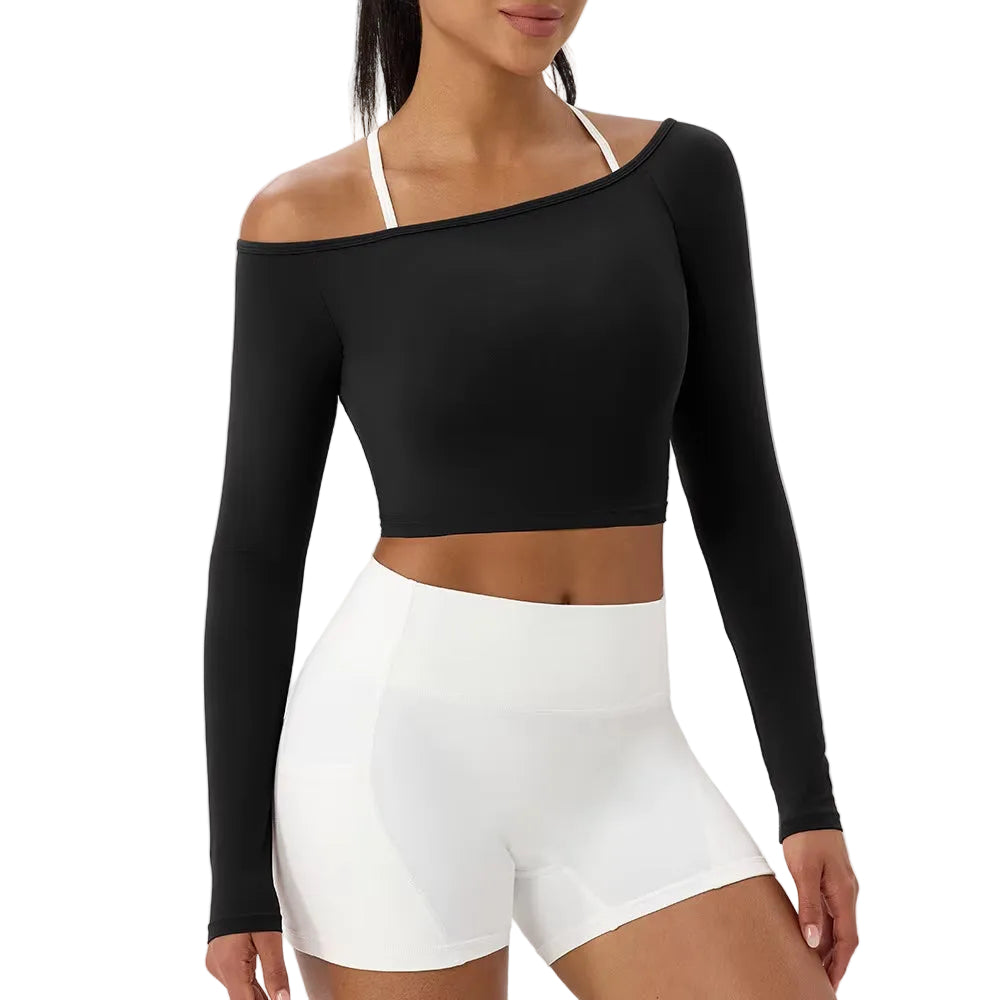 Yoga Long-Sleeved T-Shirt Women'S One-Shoulder Sexy Tight Fitness Wear Top Nude Feel Quick-Drying Sports Sleeved Yoga Shirts