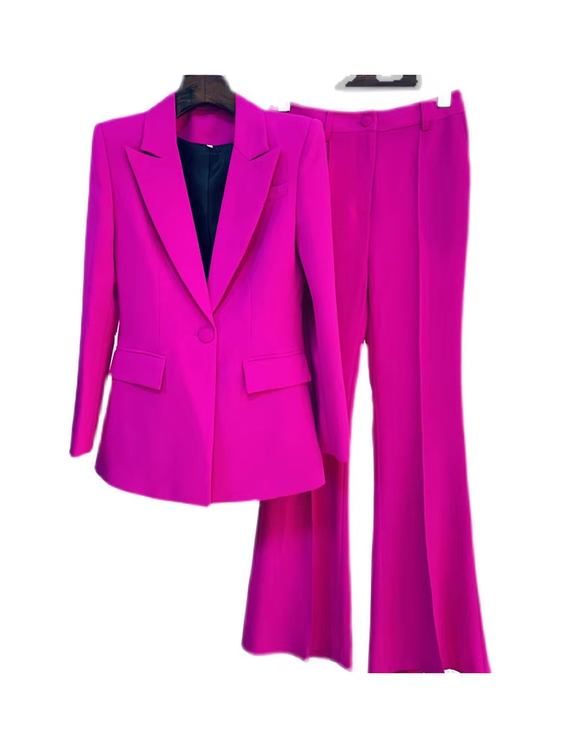 HIGH STREET Newest 2026 Runway Designer Suit Set Women'S Single Button Blazer Flare Pants Suit