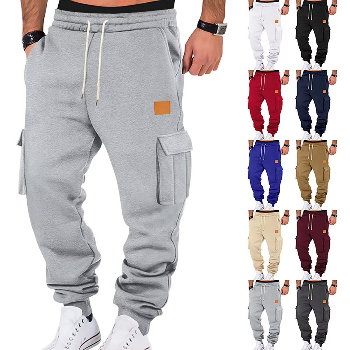 Men'S Cargo Pants 2025 New Casual Loose Autumn Winter Straight Baggy Pants Multi-Pockets Solid Color Pinting Sweatpants ﻿