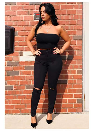 2023 Spring New Women'S White High Waist Ripped Jeans Fashion Slim Stretch Denim Pencil Pants Casual Female Clothing S-3XL