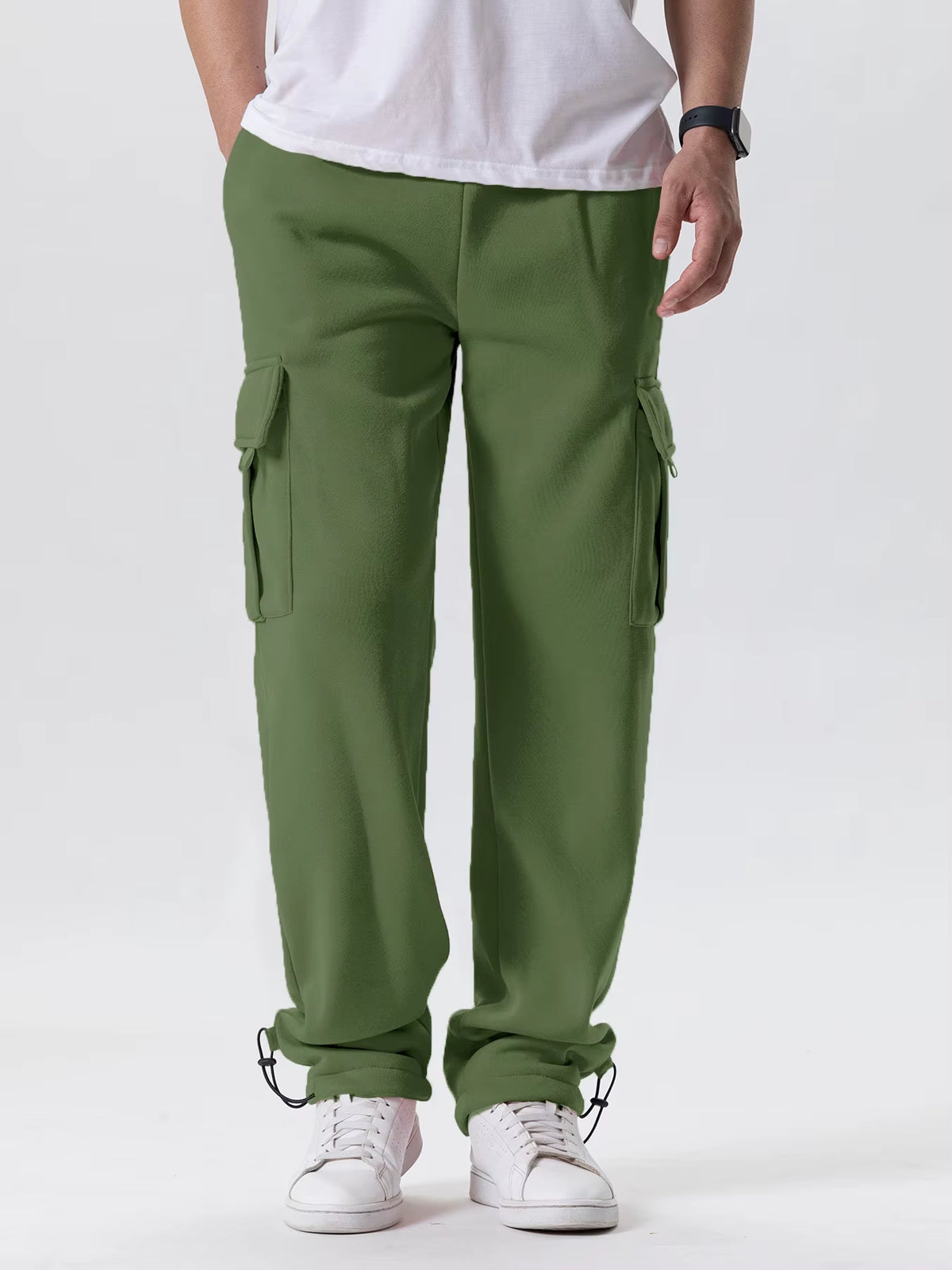 Mens Sweatpants Straight Fit Joggers for Sports and Streetwear Loose Oversized Drawstring Long Pants Men Multi-Pocket Pants