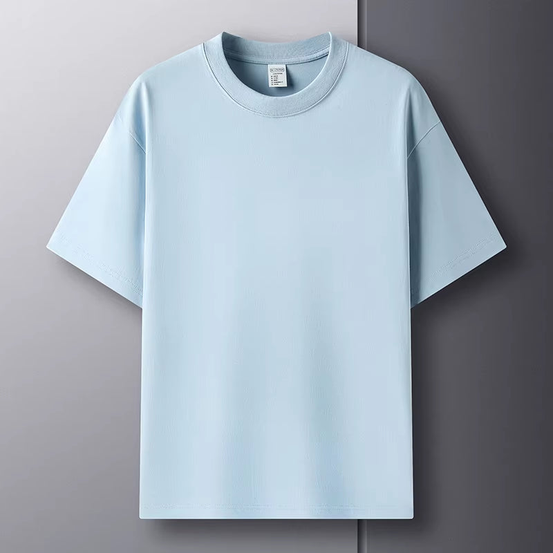 100% Pure Cotton Summer High-End Brand Men'S Short Sleeve round Neck Fashionable Style Half Sleeved Top Breathable T-Shirt
