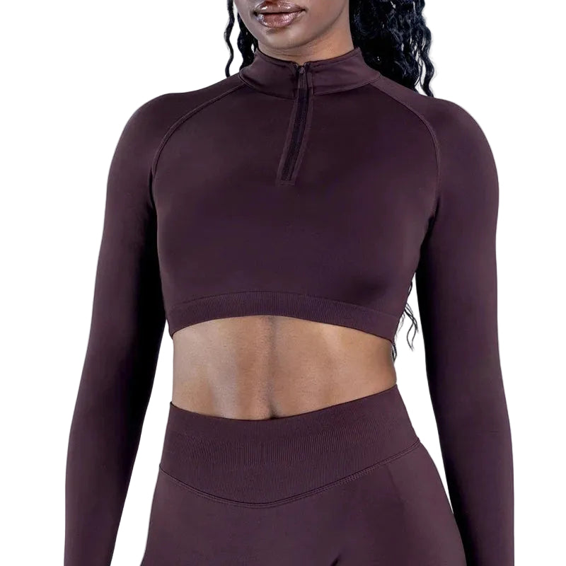 Fitness Zippy Top Women Long Sleeve Sports Crop Top Seamless Running Gym Shirts Workout Fitness Pilates Yoga Shirt