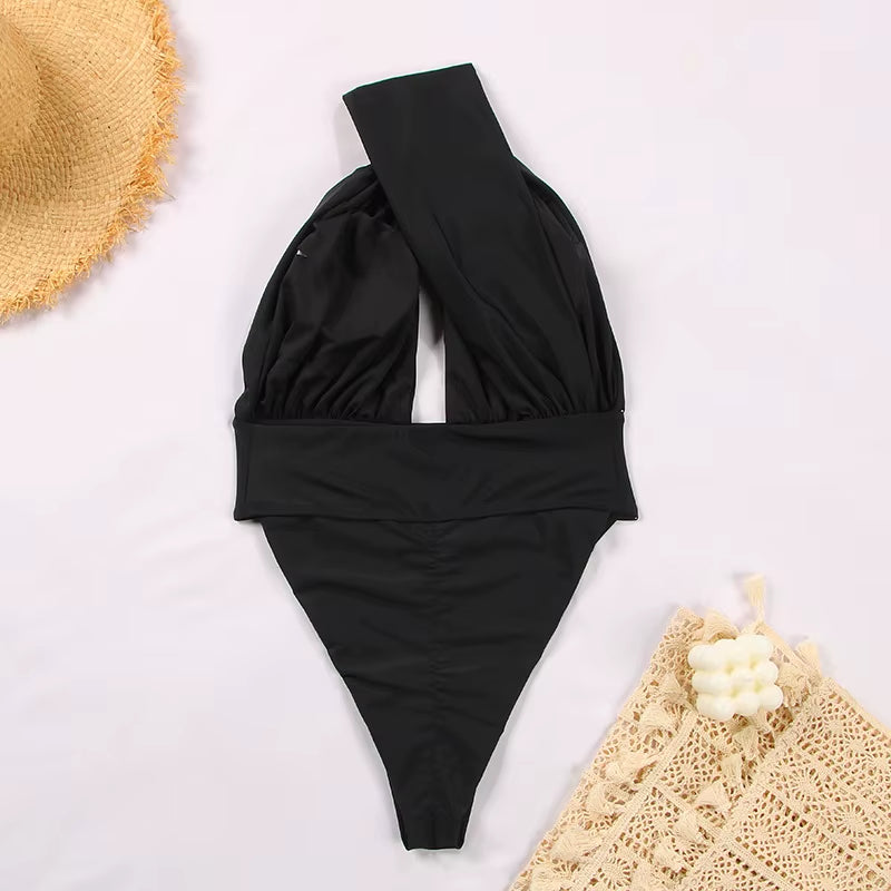 2025 Women'S Swimsuit Solid Swimwear Plunge Bathing Suit Sexy Monokini One Pieces Swimsuit Hollow Cut Out Bodysuits