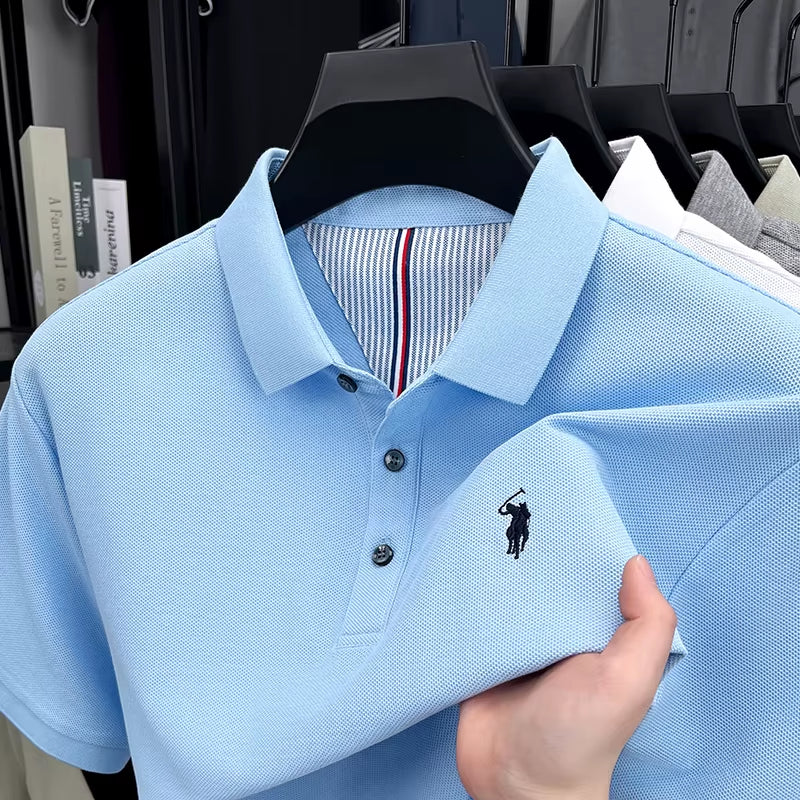 100% Pure Cotton Short Sleeved Men'S Polo Shirt Summer Fashion High-End Brand Pony Embroidery Golf Top Casual Business T-Shirt
