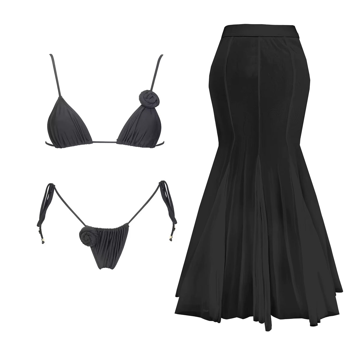 Flower Bikini Women Sexy Swimsuit Push up Swimwear Female Mesh Skirt Bandeau Biquini Solid White Bathingsuit Swim Suit Beachwear