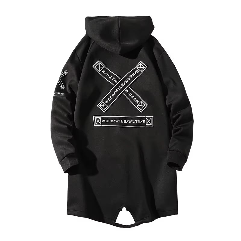 New Men Streetwear Black Jackets and Coats Hip Hop Harajuku Hooded Men'S Windbreaker Overcoat Mens Clothing Outwear M-5XL