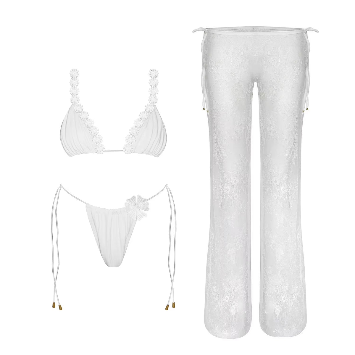 Flower Bikini Women Sexy Swimsuit Push up Swimwear Female Mesh Skirt Bandeau Biquini Solid White Bathingsuit Swim Suit Beachwear