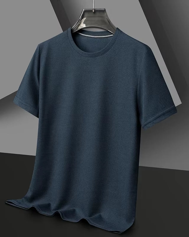 New Summer Waffle round Neck Short Sleeved T-Shirt for Men'S Short Sleeved Top