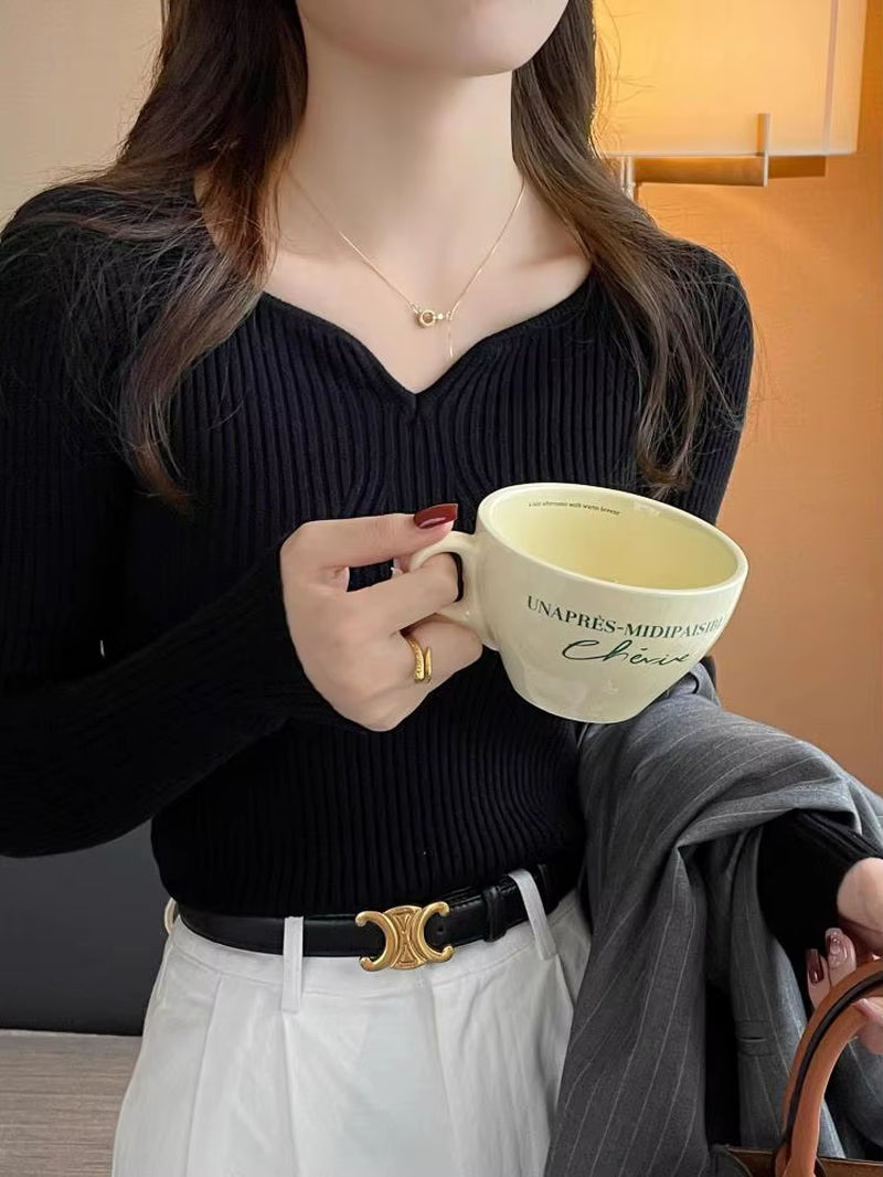 2026 Basic V-Neck Chic Autumn Winter Pullover Women Female Knitted Ribbed Sweater Slim Long Sleeve Badycon High Quality Sweater