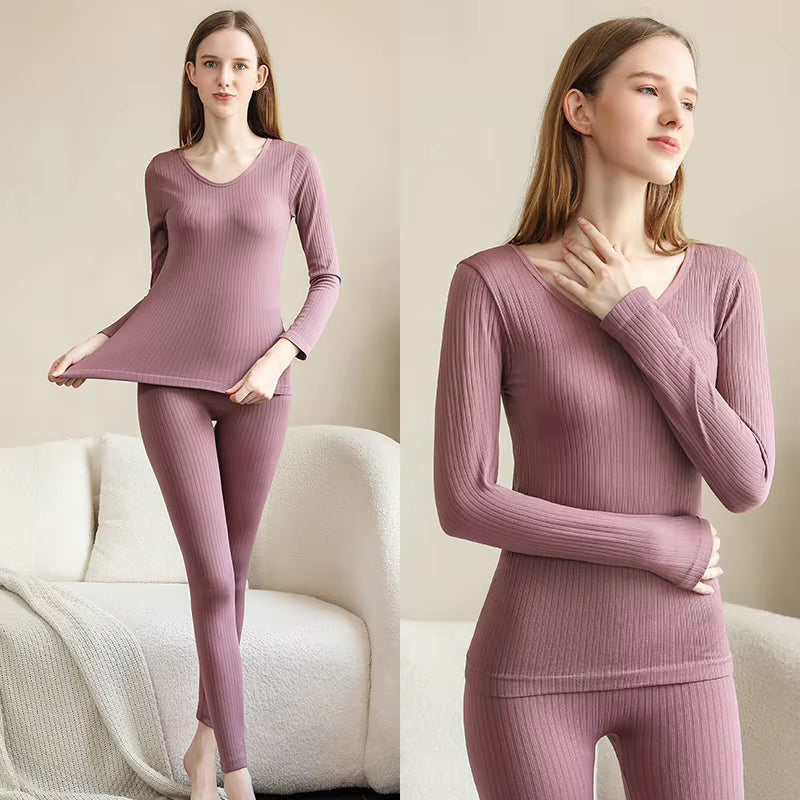 1 Set Warm Thermal Underwear Sexy Ladies Intimates Long Johns Women Shaped Sets Female Middle Collar Thermal Shaping Clothes