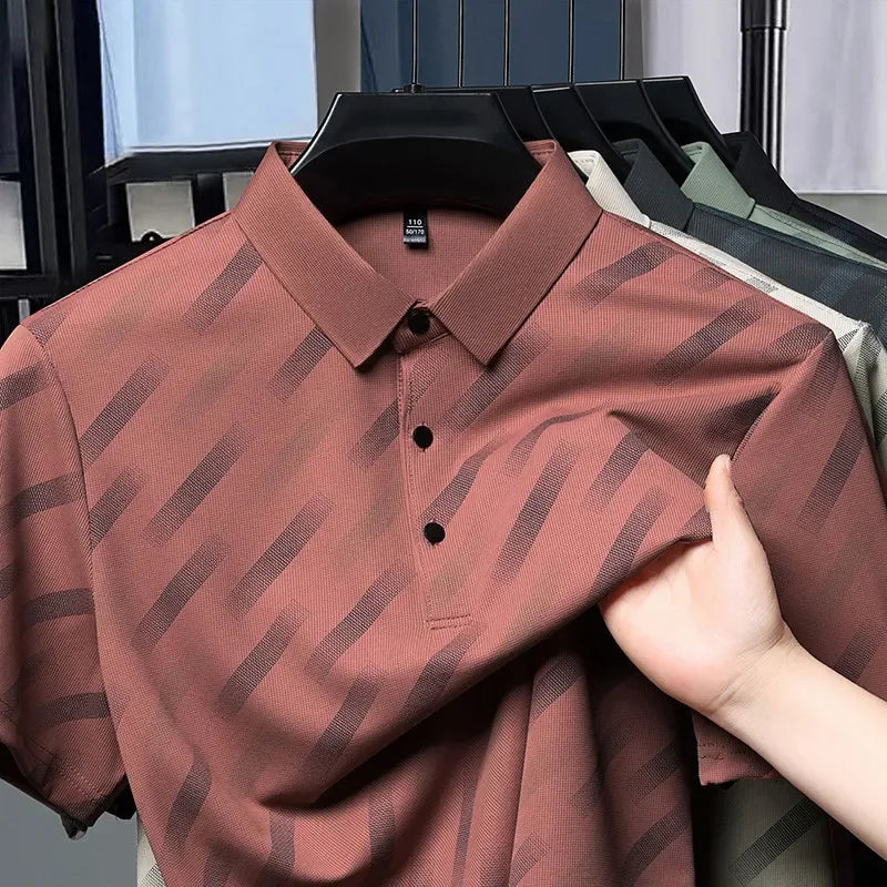 2026 New Men'S Business Casual Short Sleeved Printed Polo Shirt Fashionable Breathable Comfortable and Versatile Top