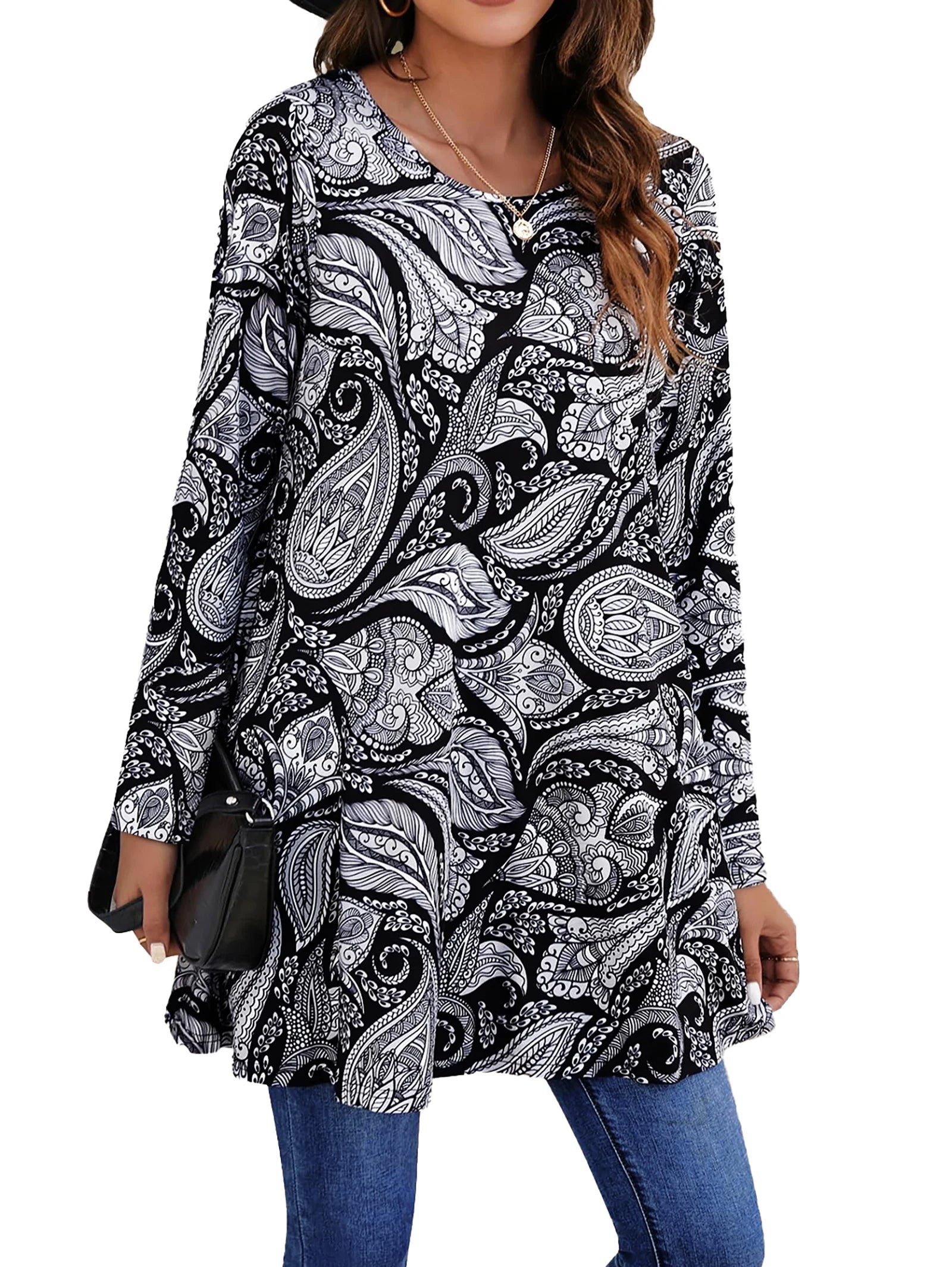 Womens plus Size Tops Casual Long Sleeve Shirts Dressy Tunic Tops Fall Loose Blouses