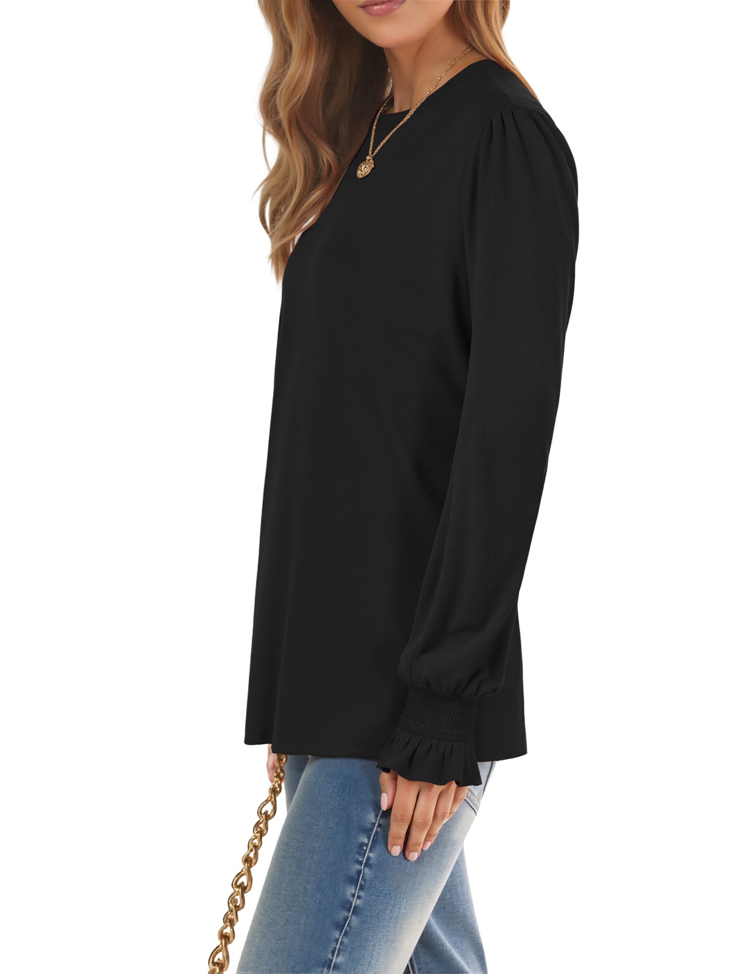 Blouses for Women Dressy Puff Sleeve Tunic Tops Casual Fall Shirts