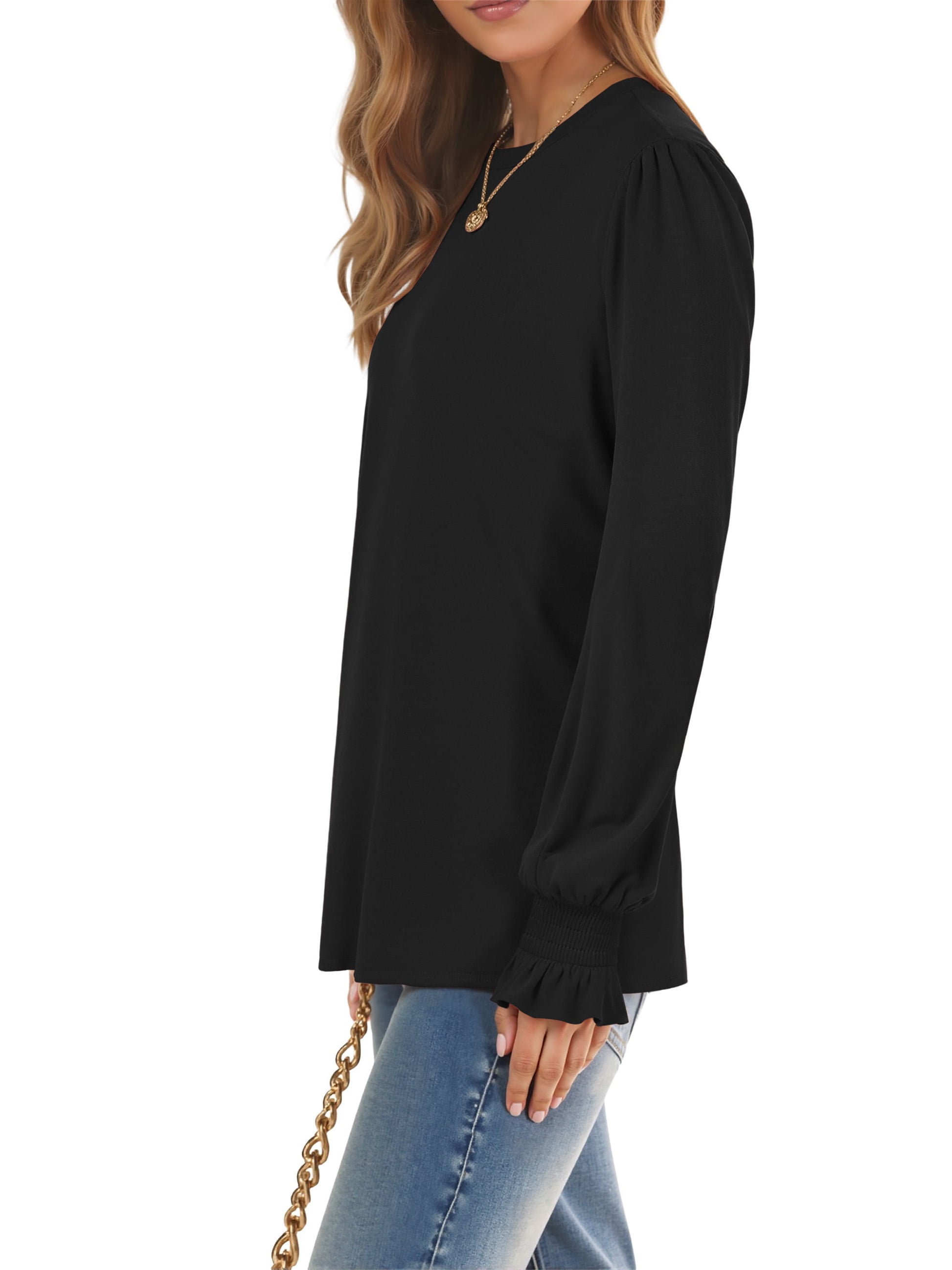 Blouses for Women Dressy Puff Sleeve Tunic Tops Casual Fall Shirts