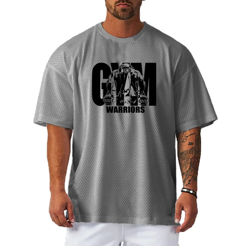 Oversized Loose Men'S Casual Sport T-Shirt Gym Bodybuilding Fitness Short Sleeve Shirt Summer Mesh Quick Dry Breathable Clothing