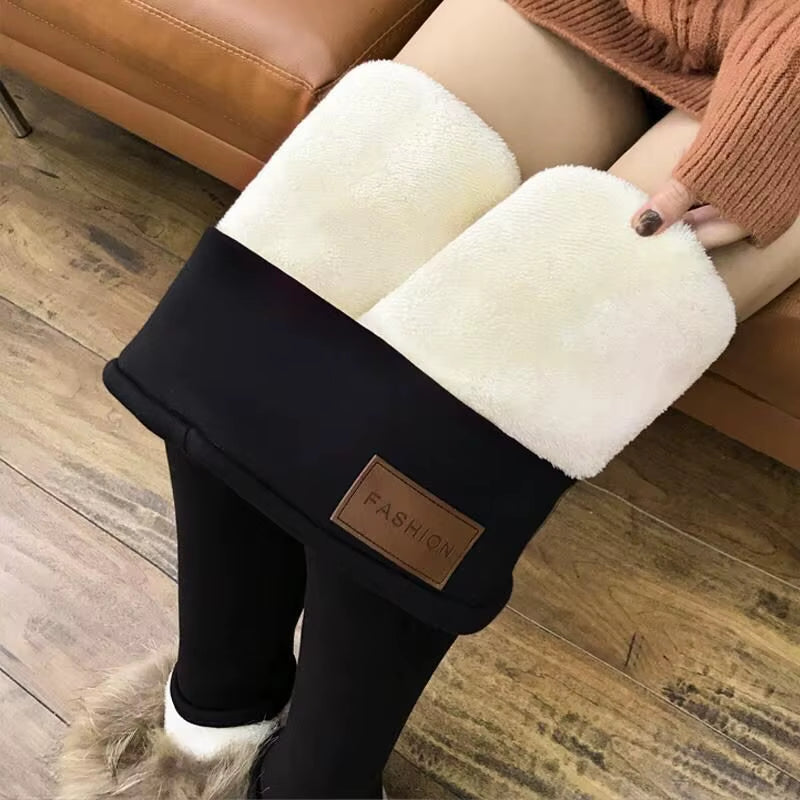 Winter Thicken Warm Leggings Women Lamb Cashmere Joggers High Waist Fleece Elastic Tights Warm Tights Pants Slim Velvet Legging