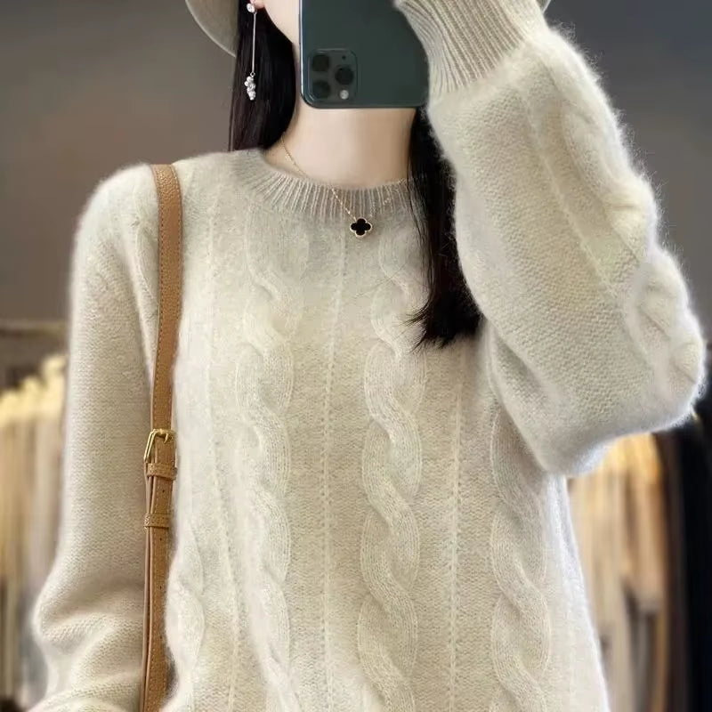 Women 100% Merino Wool Sweater O-Neck Long Sleeve Cashmere Knitwear Pullover Aliselect Fashion Autumn Winter Clothing Tops