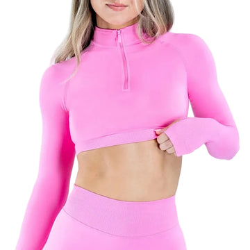 Fitness Zippy Top Women Long Sleeve Sports Crop Top Seamless Running Gym Shirts Workout Fitness Pilates Yoga Shirt