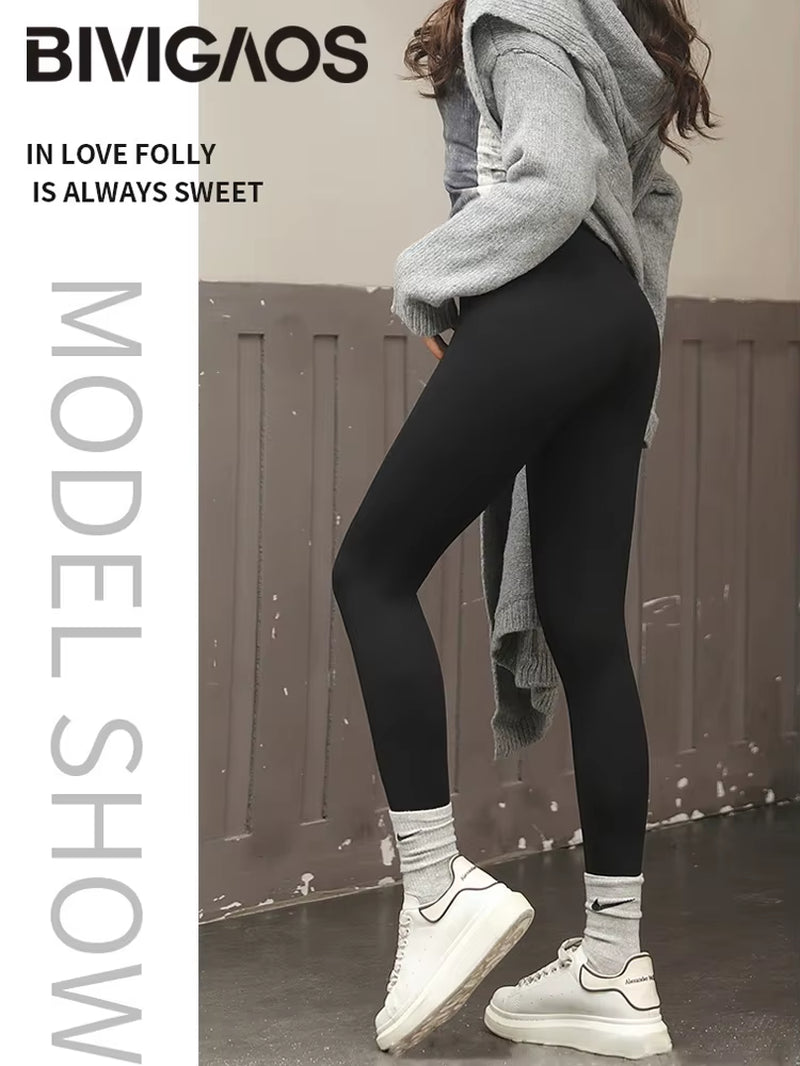 Autumn Winter High Waist Shark Leggings Women'S Seamless Fleece Warm Leggings Slim Thin Casual Sports Fitness Leggings