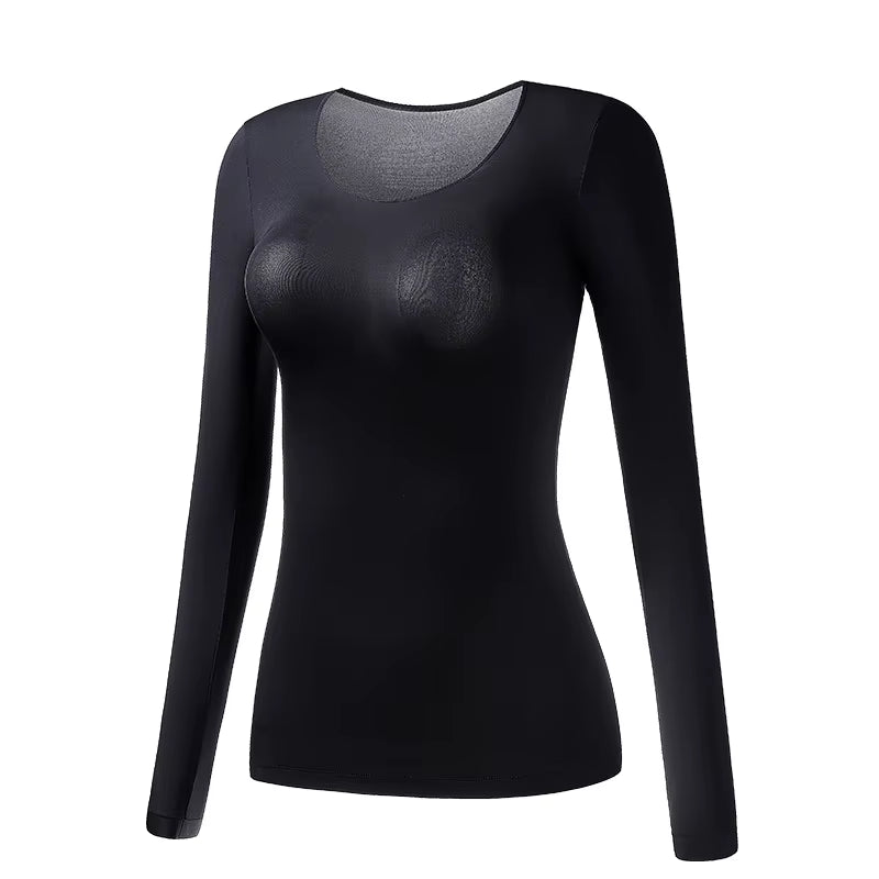 Women'S Thermal Underwear Autumn Winter Bottoming Shirt Long-Sleeved T-Shirt Thin Thermal Top Second Women'S Thermal Skin L-XL
