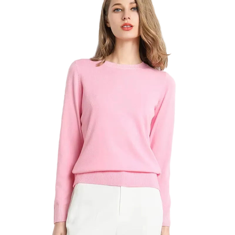 Women Slim O-Neck Pullover Cashmere Wool Blending Sweater Autumn and Winter Long-Sleeved Knit Bottoming Shirt Large Size 2024