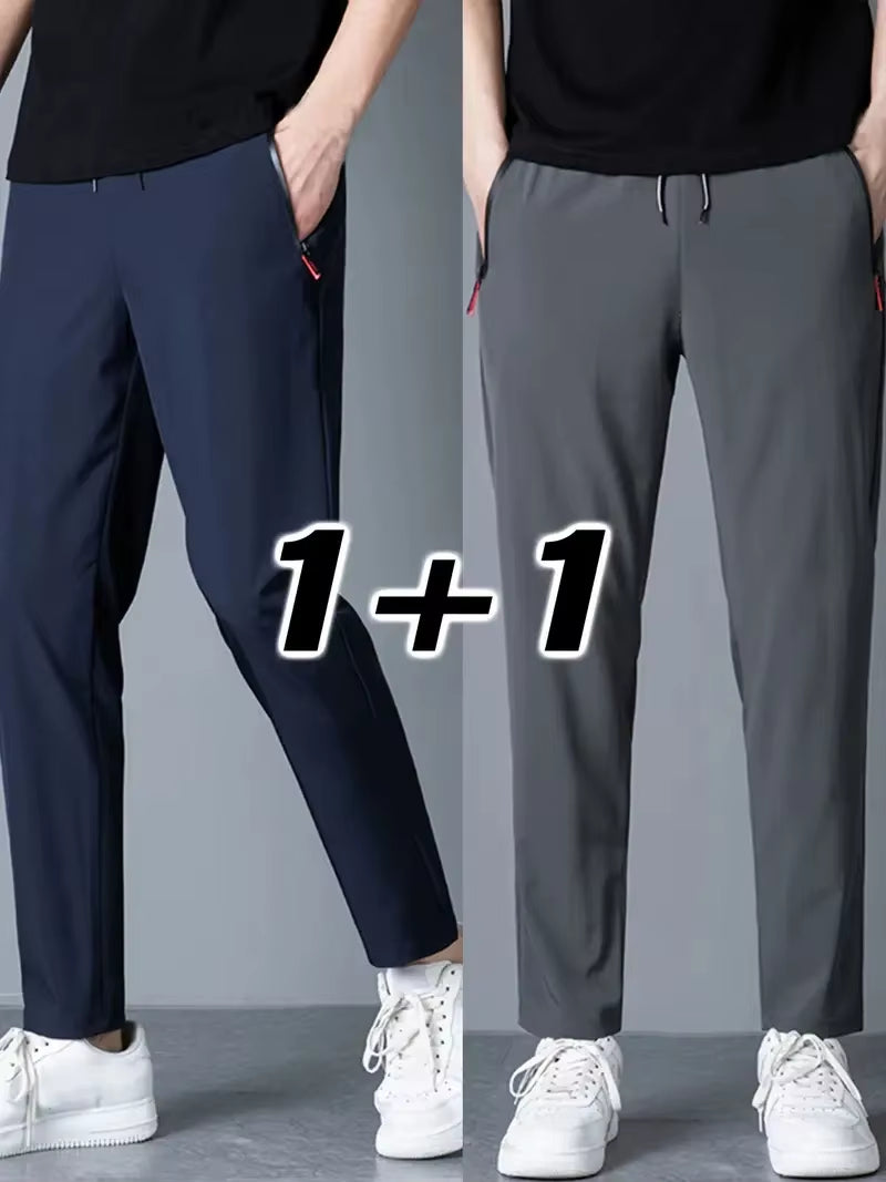 2 Pieces Men'S Casual Pants Stretch Elastic Waist Jogger Korean Classic Blue Black Gray Male Brand Trousers plus Size