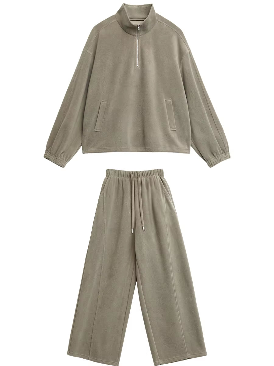 Women Sweatsuit Loose Casual New Granular Velvet Stand Collar Female Top Pants Set for Woman Sport Autumn Winter 2025