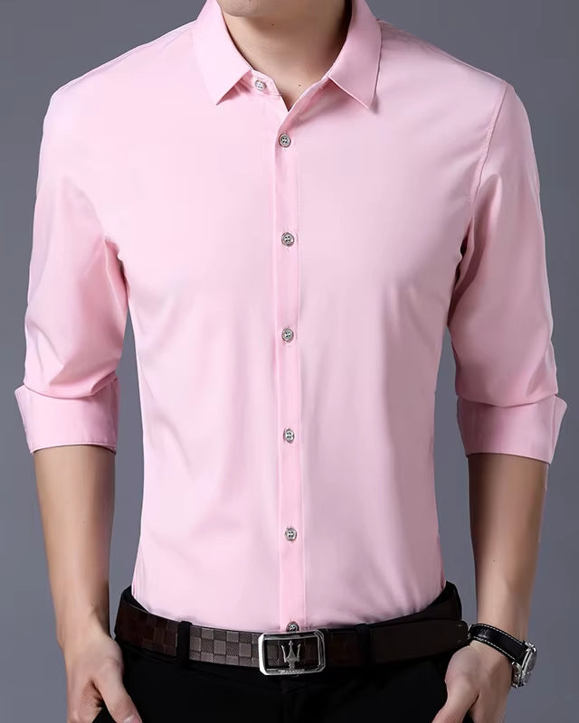 Men'S Casual Fashion Business Solid Color Long Sleeved Shirt