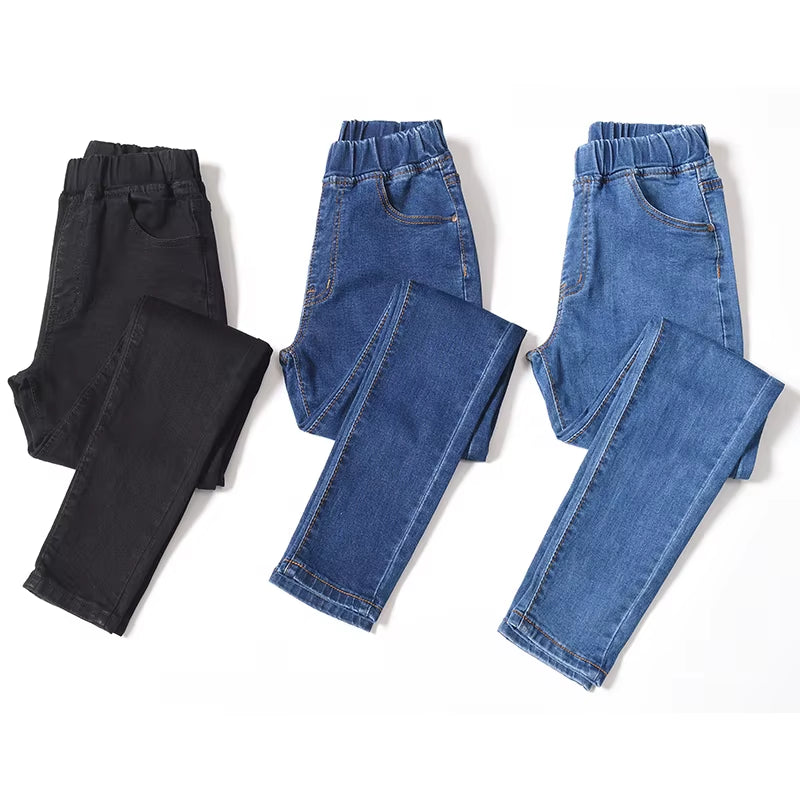 Women'S Elastic High Waist Skinny Jeans Clothes 5XL 6XL Fashion Women Black Blue Pocket Mom Jeans Skinny Stretch Denim Pants