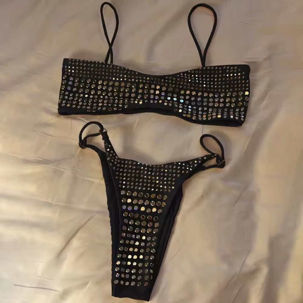 2026 New Sexy Diamond Bikini Women Swimsuit Bandeau Biquini Push up Swimwear Female Shiny Bathing Suits Bodysuit Beachwear