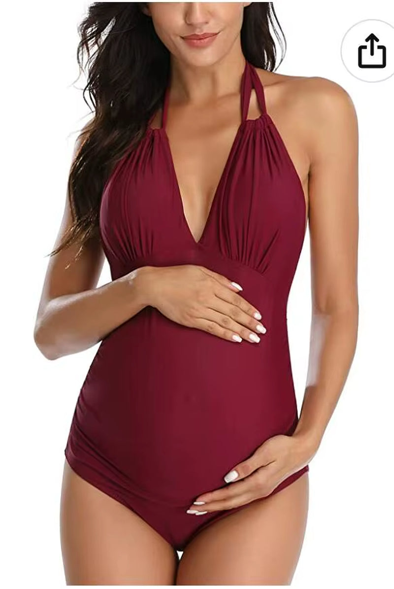 2023 Maternity Swimwear One Piece Swimsuit Beachwear Solid Summer Swimwear Women