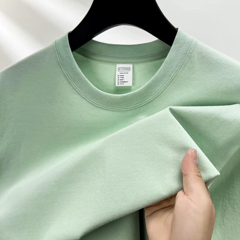 100% Pure Cotton Summer High-End Brand Men'S Short Sleeve round Neck Fashionable Style Half Sleeved Top Breathable T-Shirt