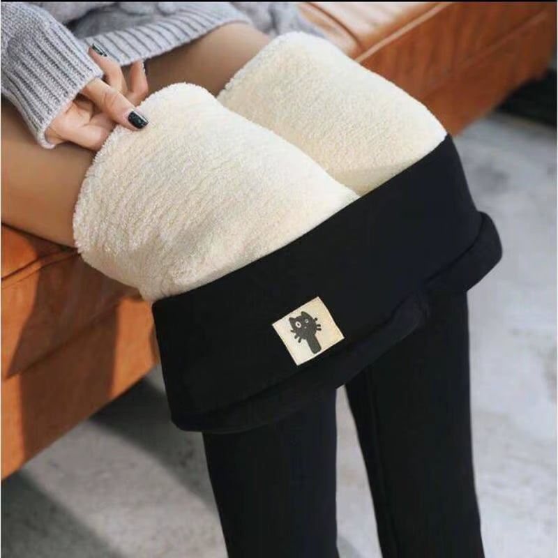 Winter Thicken Warm Leggings Women Lamb Cashmere Joggers High Waist Fleece Elastic Tights Warm Tights Pants Slim Velvet Legging