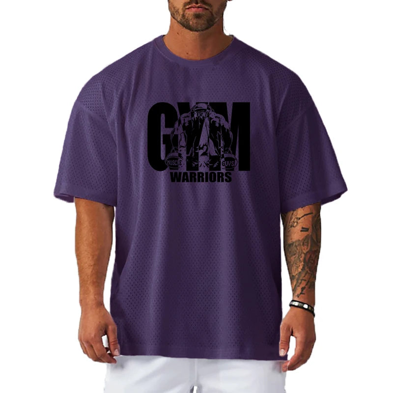 Oversized Loose Men'S Casual Sport T-Shirt Gym Bodybuilding Fitness Short Sleeve Shirt Summer Mesh Quick Dry Breathable Clothing