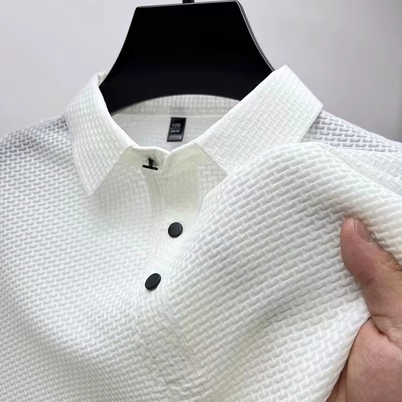 Summer New Men'S Lop-Up Hollow Short-Sleeved Polo Shirt Ice Silk Breathable Business Fashion T-Shirt Male Brand Clothes