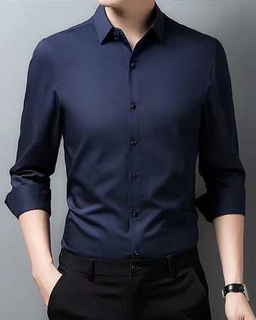 Men'S Casual Fashion Business Solid Color Long Sleeved Shirt