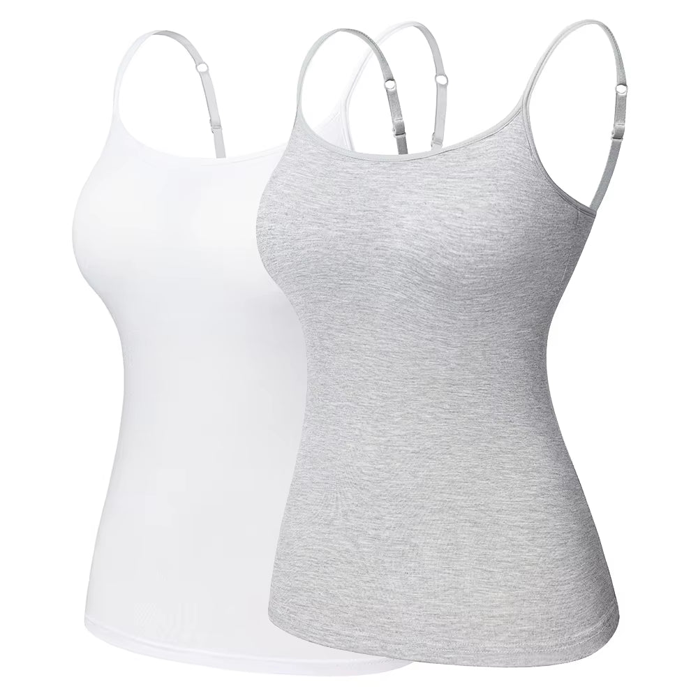 Women'S Cotton Camisole with Shelf Bra Adjustable Spaghetti Strap Tank Top Cami Tanks 2/3 Packs Shapewear Body Shaper