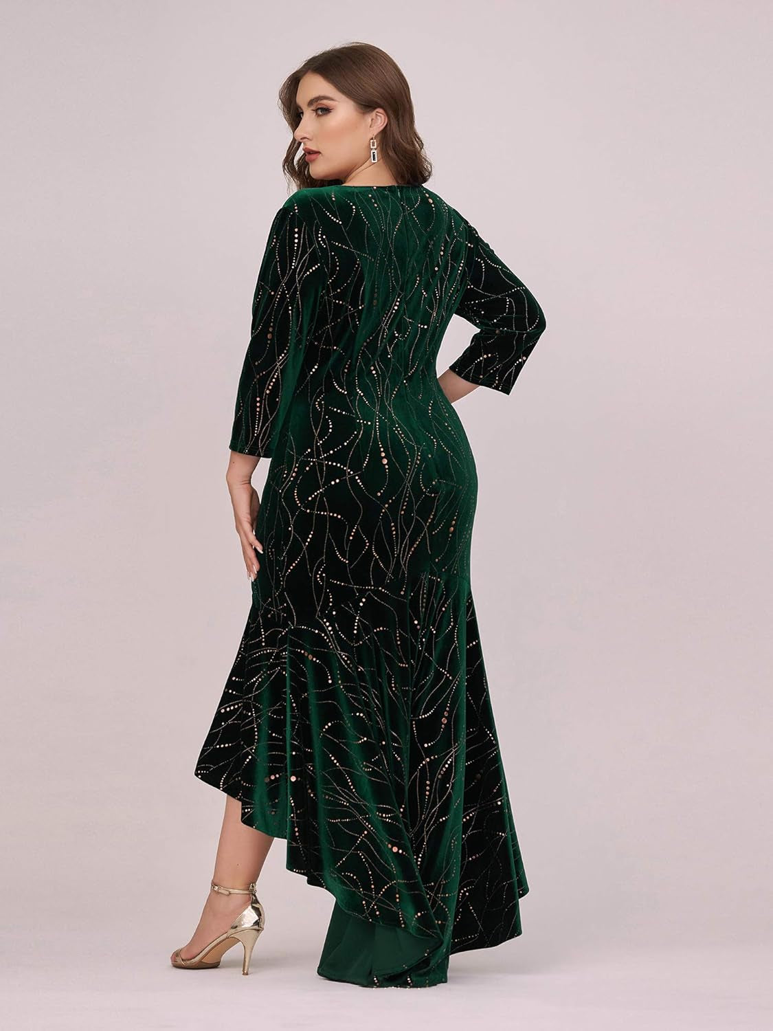 Women'S 3/4 Sleeve Velvet plus Size Mermaid Mother of the Bride Dresses Green US20